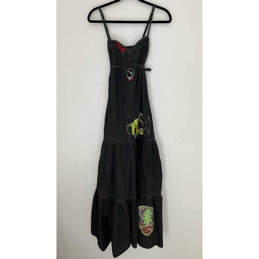 Vintage Blue Asphalt Tiered Maxi Dress With Patch Detail
